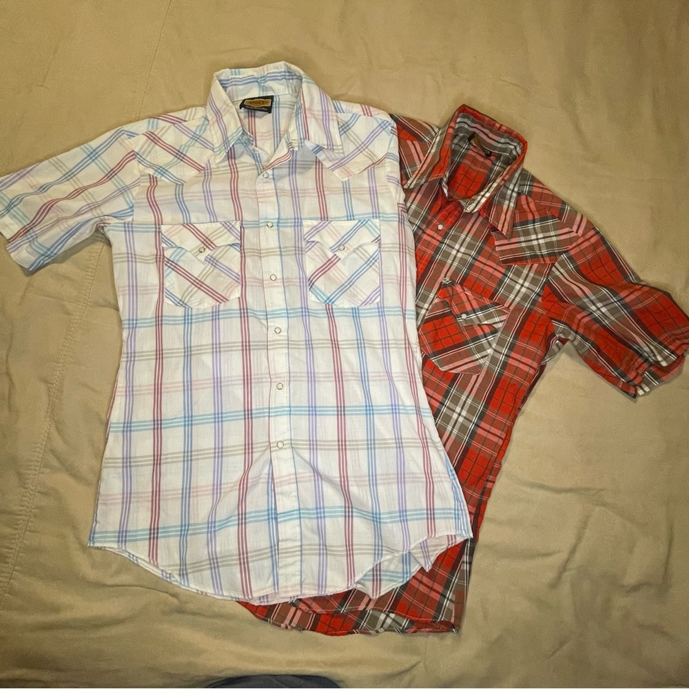VTG Holt Pearl Snap Western Shirts Men Small 2 Lot Short Sleeve Rodeo Retro